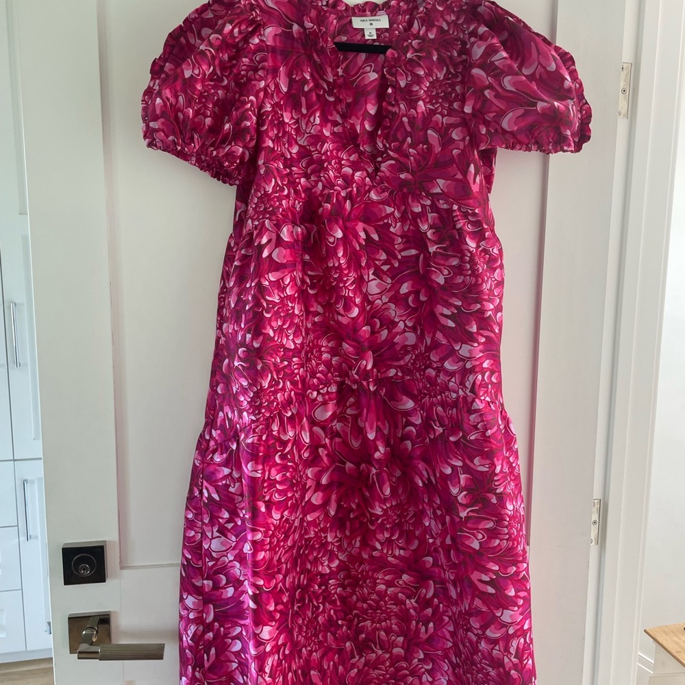 Kika Vargas Fuchsia and White Ruffled Dress